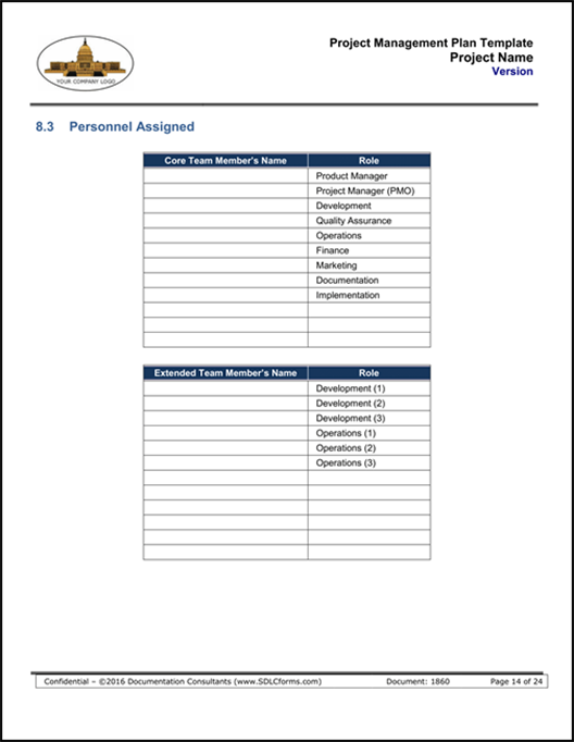 Project quality management plan template