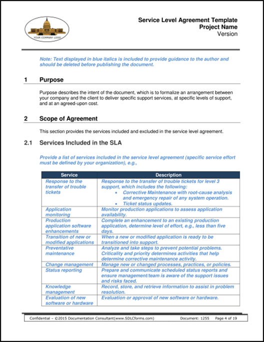 It Service Level Agreement Template from www.sdlcforms.com