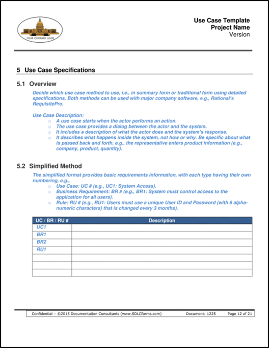 Use Case Description Template from www.sdlcforms.com